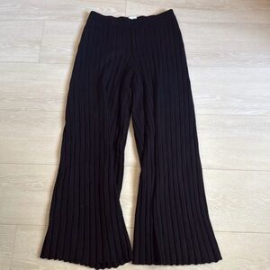 St. John 100% Wool Ribbed Wide Leg Knit Pants – Black – Size L